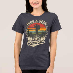 Lustiges Retro-Sonnenuntergangs-Wald-Design Tri-Blend Shirt