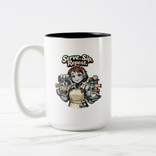 Lustiges Roboterkellnerin T-Shirt - Serviere Schlu Zweifarbige Tasse