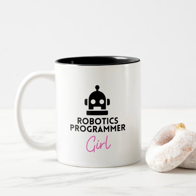 lustiges Robotics Programmer Girl Zweifarbige Tasse (Mit Donut)