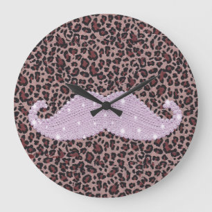 Lustiges rosa Bling Schnurrbart-und Große Wanduhr