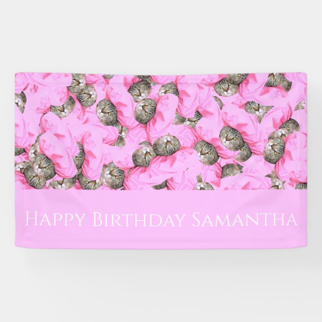 Lustiges Rosa-Katzen-Muster  Banner (Horizontal)