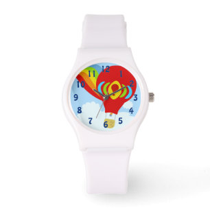 Lustiges rotes Heißluftballon-Cartoon-Design Armbanduhr