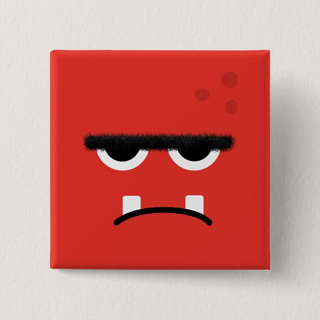 Lustiges rotes Monster-Gesicht Button (Vorderseite)