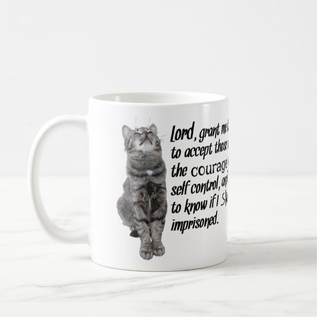 Lustiges Ruhe-Gebet mit Katzen Kaffeetasse (Links)