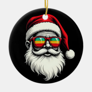 Lustiges Santa-Gesicht Retro-Sonnenbrille Weihnach Keramik Ornament