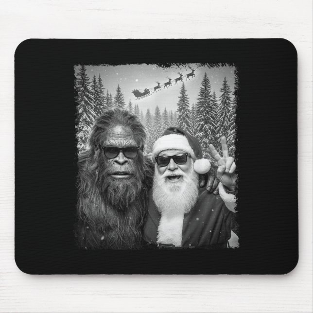 Lustiges Sasquatch-Meme Cooles Selfie mit Santa Ch Mousepad (Vorne)