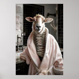 Lustiges Schaf im Bademantel, Badezimmer-Wandkunst Poster
