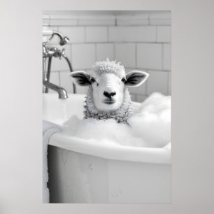 Lustiges Schaf in Badewanne Druck Skurril Badezimm Poster