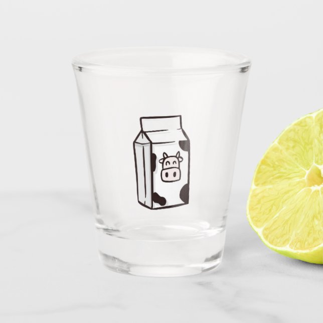Lustiges Schnapsglas, Kuh-Karton, Milch-Karton  Schnapsglas (Vorderseite)