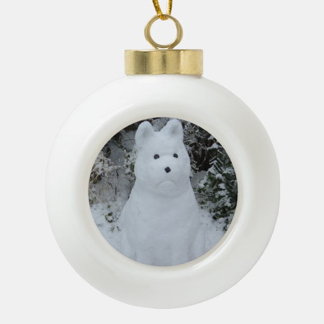 lustiges Schneeballfoto Keramik Kugel-Ornament (Vorderseite)