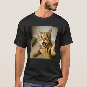 Lustiges schockiertes Katzenselfie mit Gurken-Meme T-Shirt
