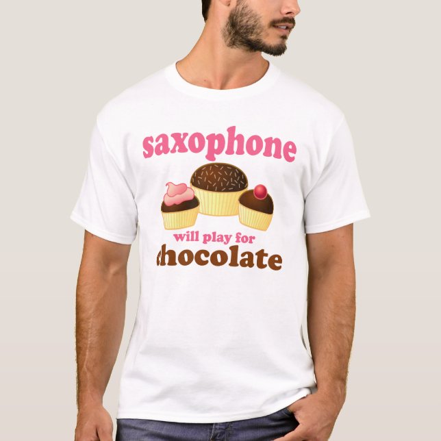Lustiges Schokoladen-Saxophon T-Shirt (Vorderseite)