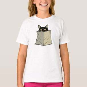 Lustiges schwarzes Katze, die aus einer Papier-Ein T-Shirt