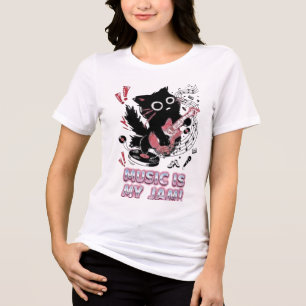 Lustiges schwarzes Katze E-Gitarre T-Shirt Tri-Blend Shirt