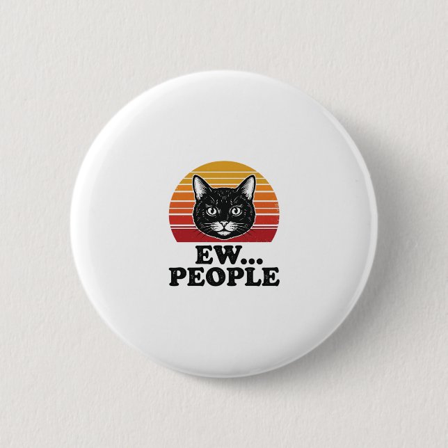Lustiges Schwarzes Katze Ew Leute Retro Sonnenunte Button (Vorderseite)