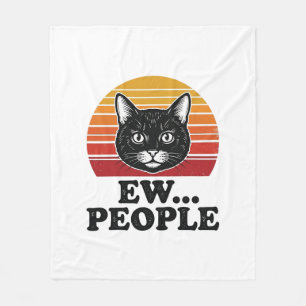 Lustiges Schwarzes Katze Ew Leute Retro Sonnenunte Fleecedecke
