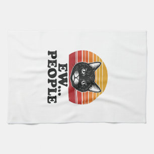 Lustiges Schwarzes Katze Ew Leute Retro Sonnenunte Geschirrtuch