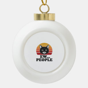 Lustiges Schwarzes Katze Ew Leute Retro Sonnenunte Keramik Kugel-Ornament