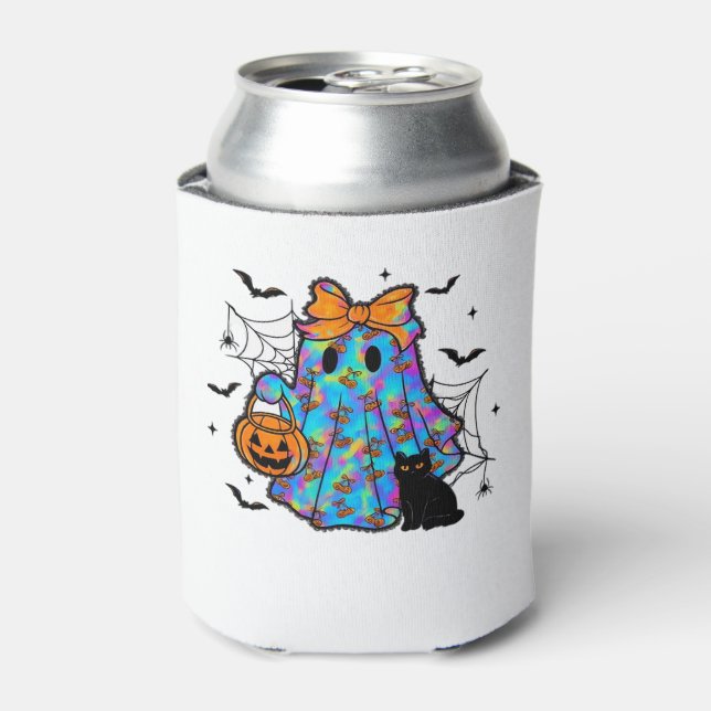 Lustiges schwarzes Katze und Geist Halloween Essen Dosenkühler (Kanne Vorderseite)