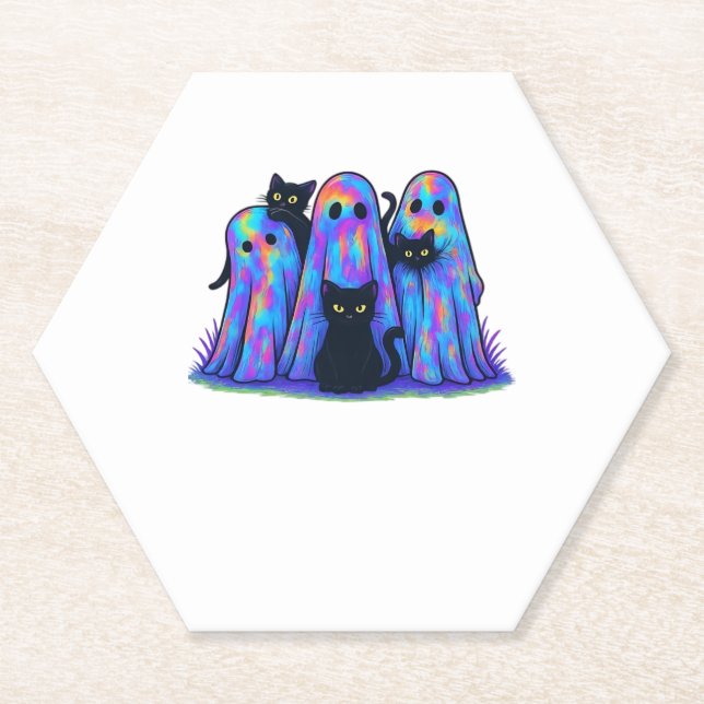 Lustiges schwarzes Katze und Geist Halloween Essen Untersetzer (Vorderseite)