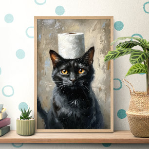 Lustiges schwarzes Katzen-Klopapier Poster