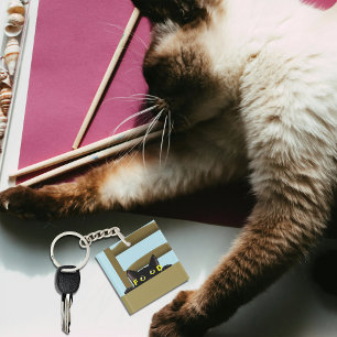 Lustiges Schwarzes Katzenfutter Hungrige Katze Hum Schlüsselanhänger