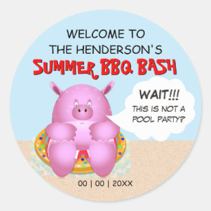 Lustiges Schwein auf einem Wagen BBQ Pool Strand Runder Aufkleber