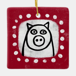 Lustiges Schwein auf rotem Ornament