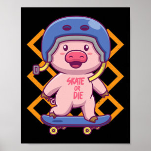 Lustiges Schwein auf Skateboard-Design Poster