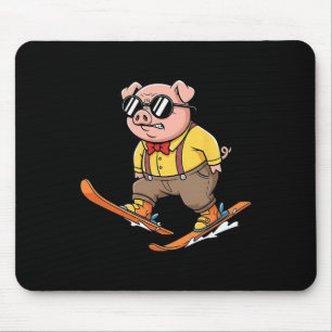 Lustiges Schwein Auf Skiern Alpen-Schneeberg-Rennf Mousepad