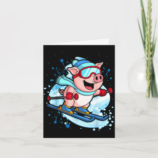 Lustiges Schwein fährt Ski-Design Winterferien  Karte