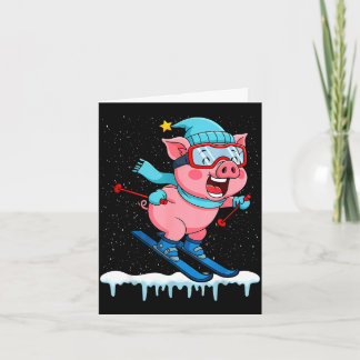 Lustiges Schwein fährt Ski-Design Winterferien  Karte