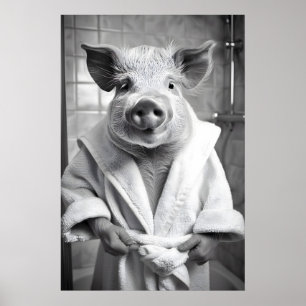 Lustiges Schwein im Bademantel Druck Skurriler Bad Poster