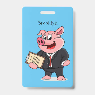 Lustiges Schwein im Geschäftsanzug Cartoon Ausweis