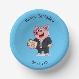 Lustiges Schwein in Geschäftsanzug Cartoon  Pappteller