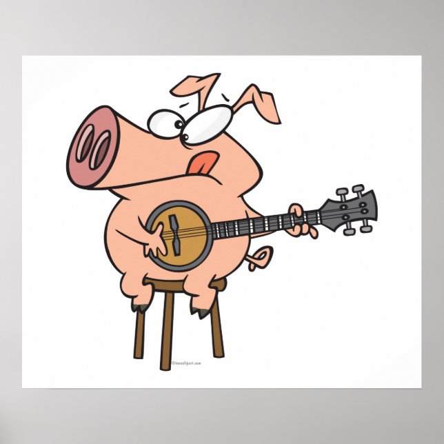 lustiges Schwein mit Banjo-Zeichentrickfigur Poster (Vorne)