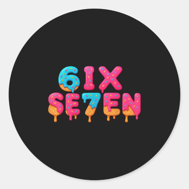 Lustiges Sechs Sieben 6 7 Meme Design  Runder Aufkleber (Vorderseite)