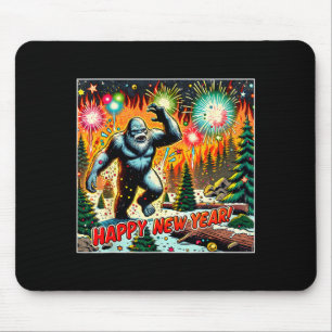 Lustiges Silvester 2024 Bigfoot und Feuerwerk Humo Mousepad