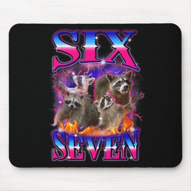 Lustiges Six Seven 67 Meme 67 Waschbär Meme Bootle Mousepad (Vorne)