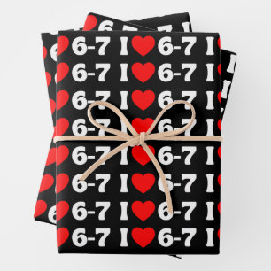 Lustiges Six Seven Meme „Ich liebe 6-7“ Muster Geschenkpapier Set