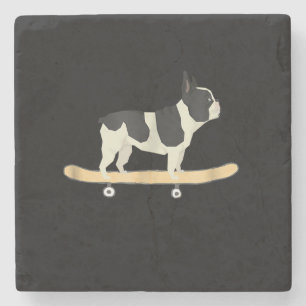 Lustiges Skateboard-fahrendes französisches Bulldo Steinuntersetzer