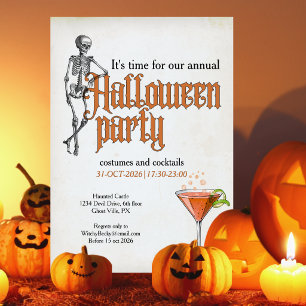 Lustiges Skelett-Cocktail-Büro-Halloween-Party Einladung