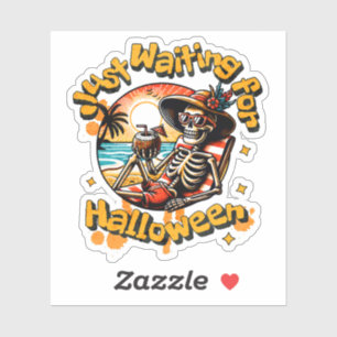 Lustiges Skelett, das auf Halloween-Strandvibes wa Aufkleber