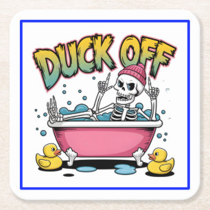 Lustiges Skelett-Design "Duck Off" - 61161 Rechteckiger Pappuntersetzer