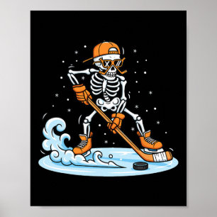 Lustiges Skelett-Eishockey-Halloween-Spooky-Spiele Poster