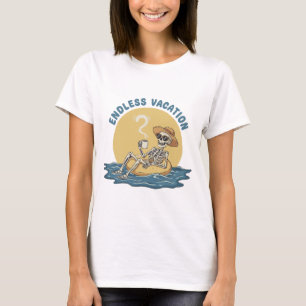 Lustiges Skelett "Endloser Urlaub" Retro Dark Humo T-Shirt