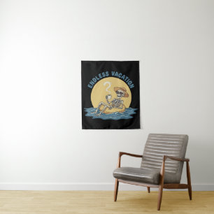 Lustiges Skelett "Endloser Urlaub" Retro Dark Humo Wandteppich