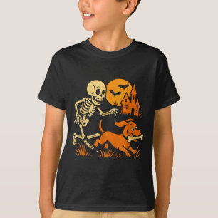 Lustiges Skelett jagt Dackel Hund Lustig T-Shirt