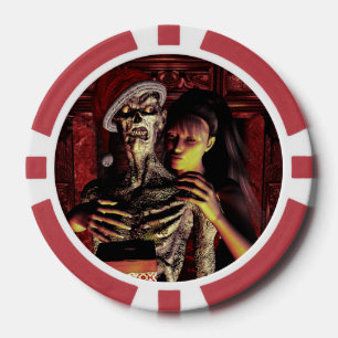 Lustiges Skelett mit Frau Pokerchips