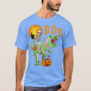 Lustiges Skelett reitet Tre-Dinosaurier-Kürbis-Hal T-Shirt